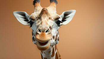 Cute giraffe looking at camera, standing in the African savannah generated by AI photo
