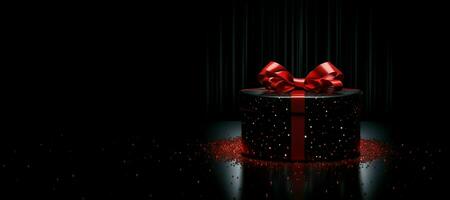 Black Friday background. Gift box with glitter on black background.AI Generated photo