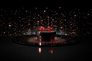 Black Friday background. Gift box with glitter on black background.AI Generated photo