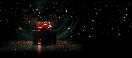 Black Friday background. Gift box with glitter on black background.AI Generated photo