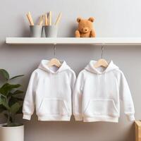 Children's sweatshirt mockup. White hoodie mockup.AI generation photo