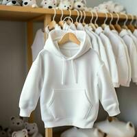 Children's sweatshirt mockup. White hoodie mockup.AI generation photo