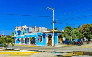 Puerto Escondido Oaxaca Mexico 2023 Typical beautiful colorful tourist street sidewalk city Puerto Escondido Mexico. photo