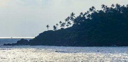 Beautiful paradise tropical beach waves palms Mirissa Beach Sri Lanka. photo