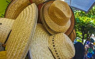 Stylish hats and caps on the Mexican market in Mexico. photo