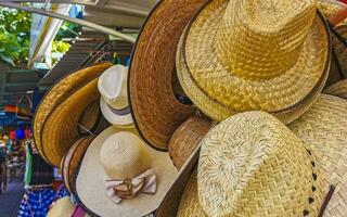 Stylish hats and caps on the Mexican market in Mexico. photo