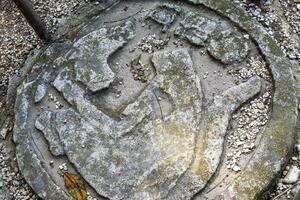 Coba Maya Ruins ancient buildings pyramids reliefs tropical jungle Mexico. photo