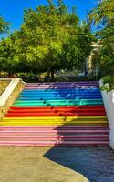 Colorful stairs and steps in rainbow colors Puerto Escondido Mexico. photo