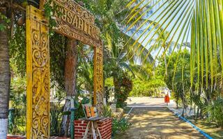 Puerto Escondido Oaxaca Mexico 2023 Typical beautiful colorful tourist street sidewalk city Puerto Escondido Mexico. photo