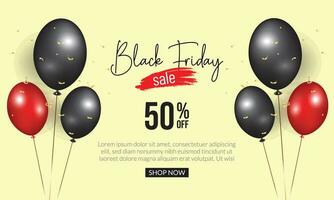 abstract black friday banner with black red ballon and cream bg. vector