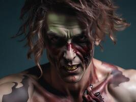 scary zombie man with blood photo