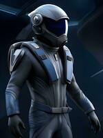 3d render of a futuristic fiction astronaut standing in the space. photo