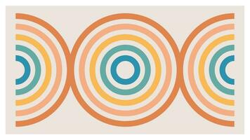 Retro circles and rainbows illustration. Teal and orange groovy geometric shapes. Vector poster.