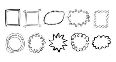 Hand drawn scribble frames set. Black outline doodles art. Vector illustration.