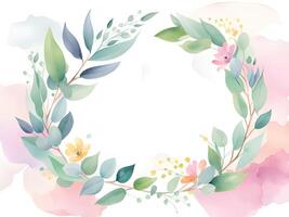 watercolor floral wreath with flowers, branches, leaves and branches. photo