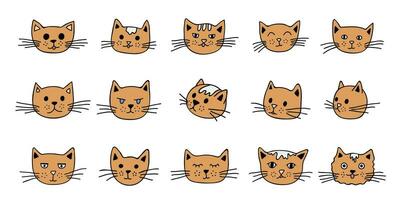 Hand drawn cat muzzle clipart. Cute pet face doodle set vector