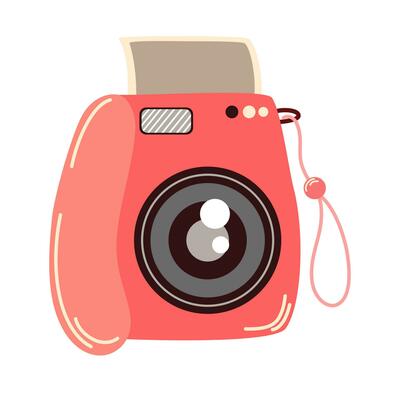 Photography camera. Vintage camera device, polaroid. Vector hand draw illustration.