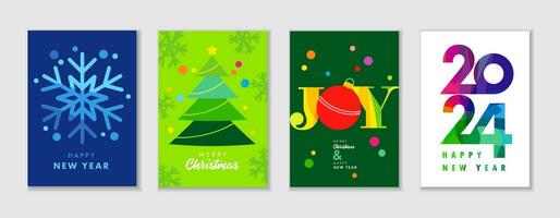 Merry Christmas and Happy New Year 2024 creative greeting cards set. vector