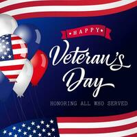 Happy Veteran's Day USA square banner. Honoring all who served postcard vector