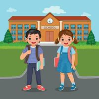 Happy kids students boy and girl with backpack back to school vector
