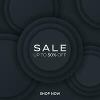 Simple sale banner or shopping poster on dark background with circles. Square template for web, social media. Special Offer, campaign or promotion, Black Friday, Halloween, seasonal sale. vector