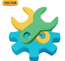 3d Wrench Gear Process Automation Icon. Wrench Gear Maintenance Icon. 3d Customer Service Icon. 3d Icon Symbol. vector