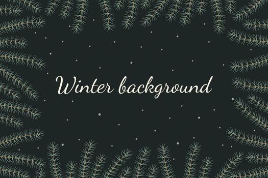 Winter background of pine twigs. Rectangular frame for Christmas and New Year. vector