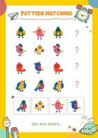 Matching pictures to patterns. Activity worksheet vector