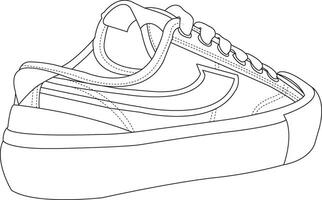 Sneaker shoes. Shoes line art design vector