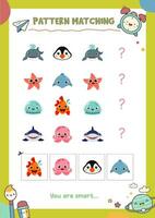 Matching pictures to patterns. Activity worksheet vector