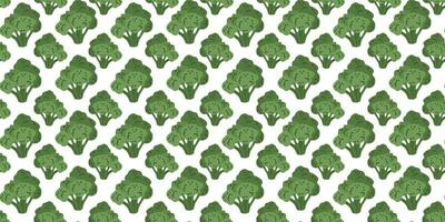 Seamless pattern green gradient broccoli in flat vector style on white background. For print, textile, background, wrapper.