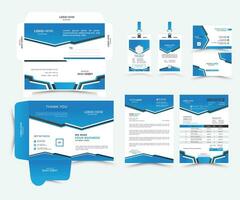 marca identidad de papelería conjunto con naranja y azul y resumen geométrico diseño. negocio oficina estacionario Bosquejo modelo de archivo carpeta, anual informe, clásico papelería modelo diseño. vector