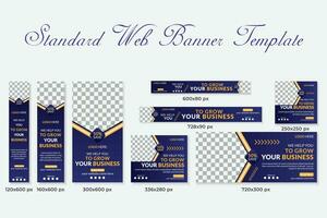 Modern Web banner set of standard size with a place for photos. Gradient color Corporate ads banner template. Verticle, horizontal Square.Social Media Cover ads banner, flyer, invitation card. vector