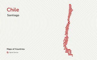 Abstract Map of Chile in a Circle Spiral Pattern with a Capital of Santiago. American Set. vector