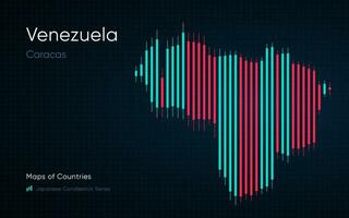 Venezuela map is shown in a chart with bars and lines. Japanese candlestick chart Series vector