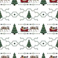 Christmas seamless pattern. Reindeer and his sleigh filled with gifts. Christmas tree. Transparent background. vector