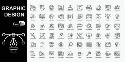 Graphic design line icons. Simple linear icons in a modern style flat, Creative Process. Graphic design , software and more editable stroke... vector