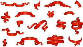 Red glossy ribbon different banners set. vector