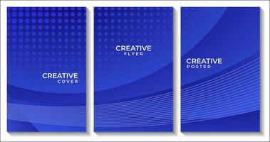 set of covers with abstract modern blue wave gradient background vector