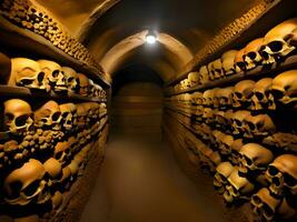skulls and bones in the osseary susuary in prague, czech republic, europe photo