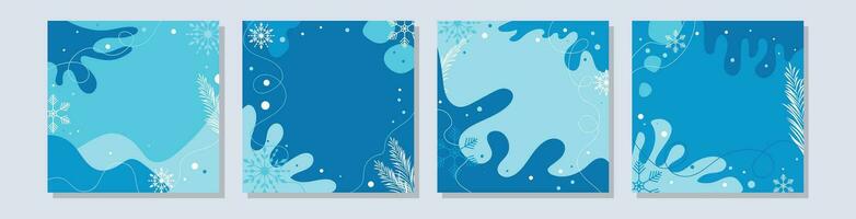 Winter background with Christmas tree branches, snowflakes. vector