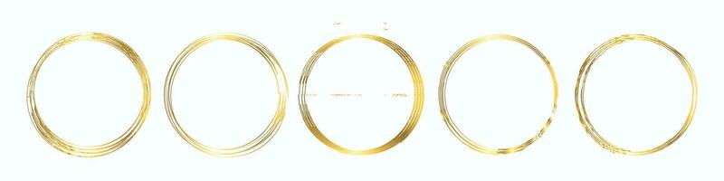 Set of golden round frames. Round gold borders on a white background. vector