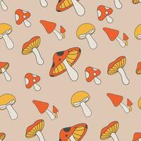 seamless pattern with groovy mushroom 70s vector