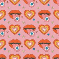 seamless pattern with groovy stickers 70s vector