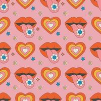 seamless pattern with groovy stickers 70s vector