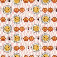 seamless pattern with groovy flowers 70s vector