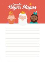 Funny vectorized letter. Dear wise men, written in Spanish. Kings of orient vectors