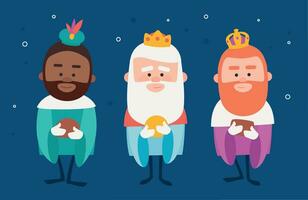 Three funny wise men. Kings of orient on yellow background vector