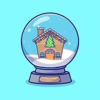 Christmas house in snowball globe icon illustration, holiday and new year icon concept isolated. vector