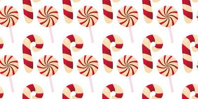 New Year seamless pattern. New Year's texture. Christmas sweets candy cane, lollipop. Vector illustration.